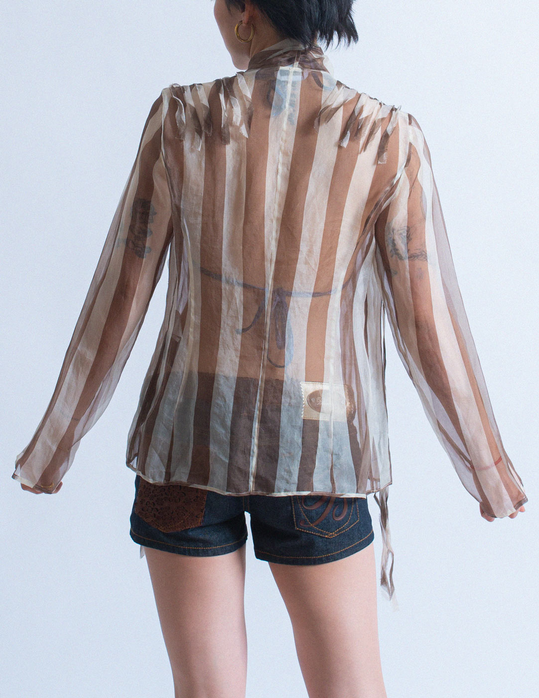 Gianfranco Ferré vintage striped sheer silk blouse back detail