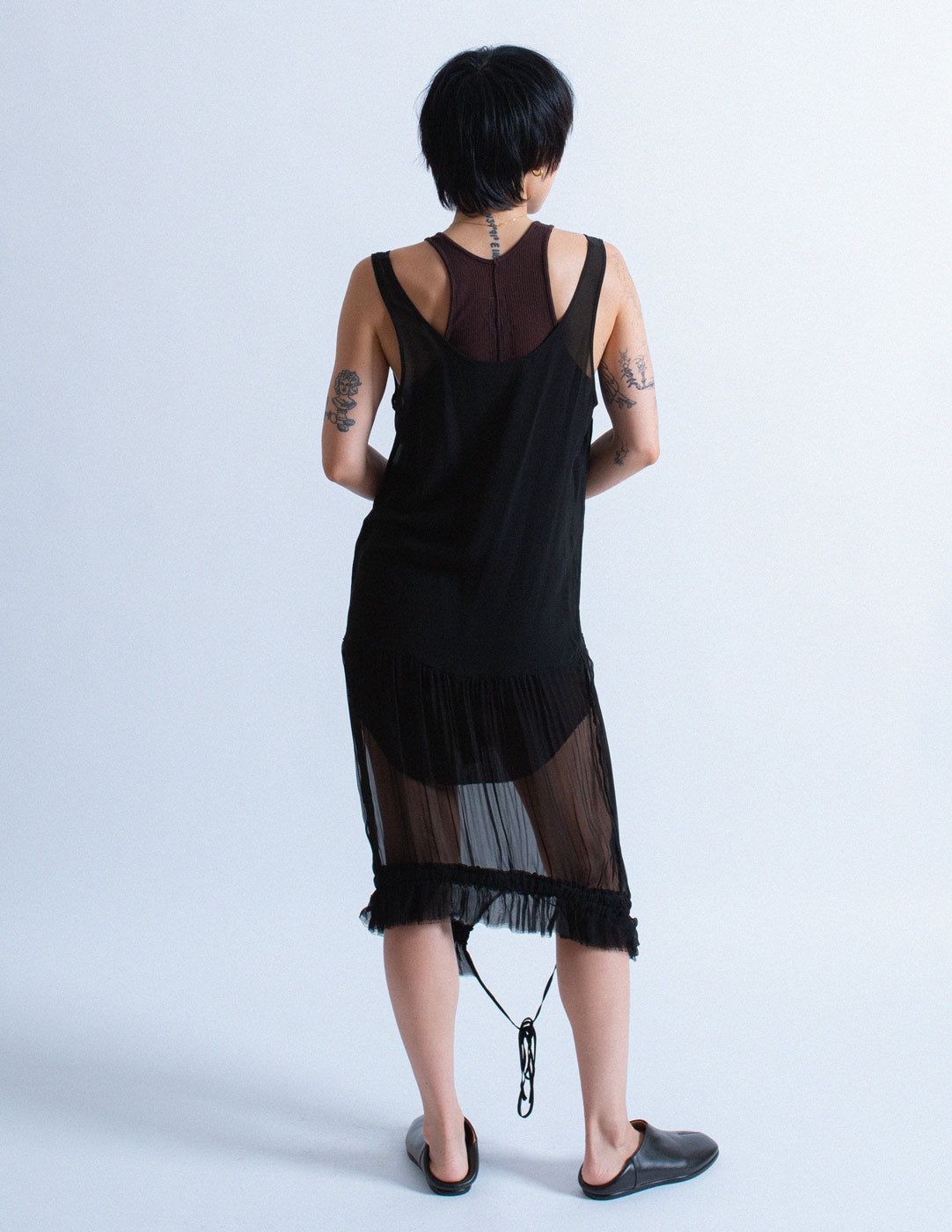 John Galliano black sheer silk dress back