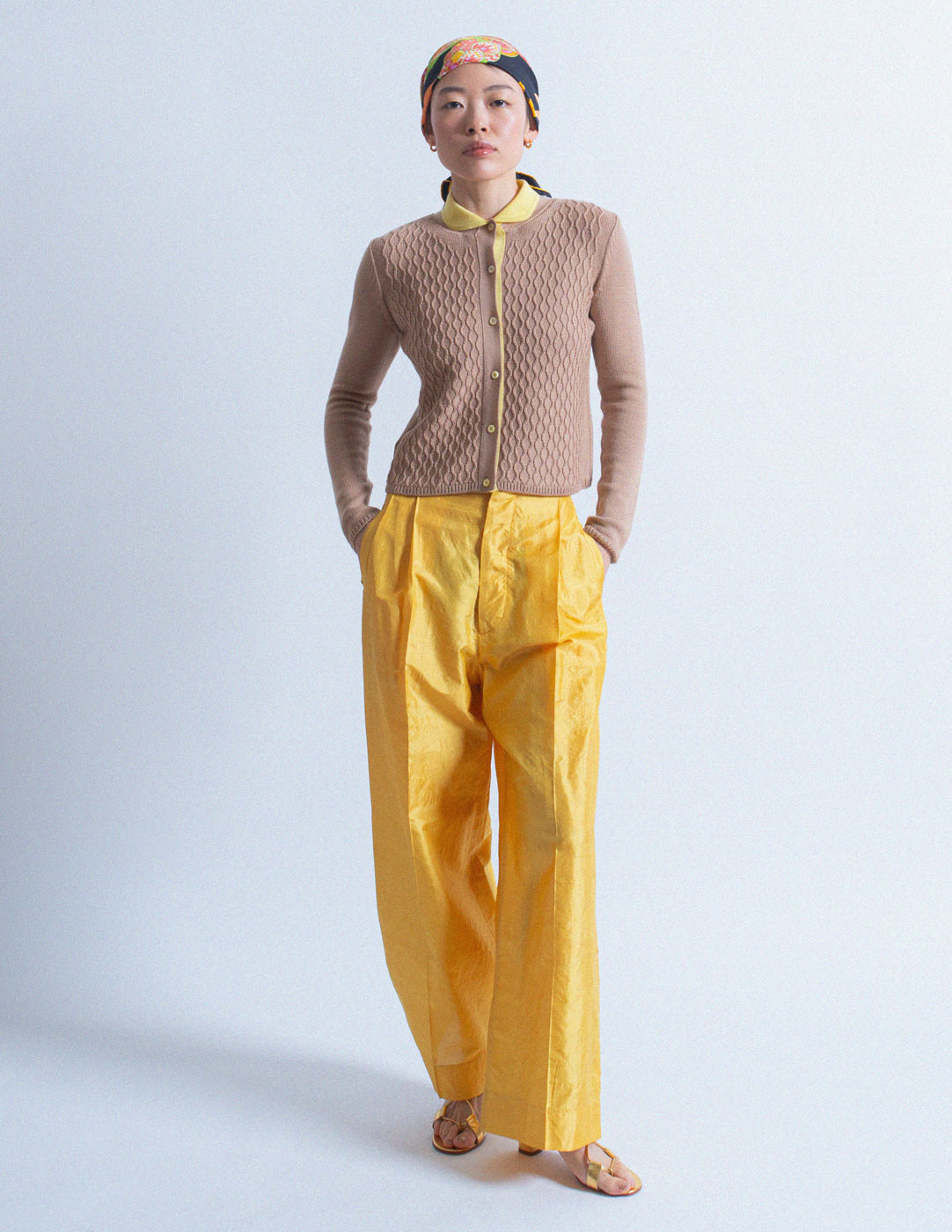 Romeo Gigli vintage marigold high waisted silk trousers