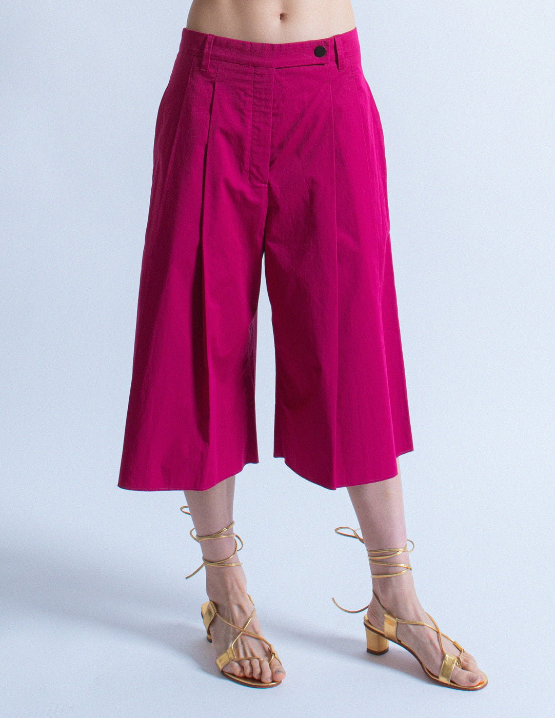 Hermès pleated wide legged culottes front detail