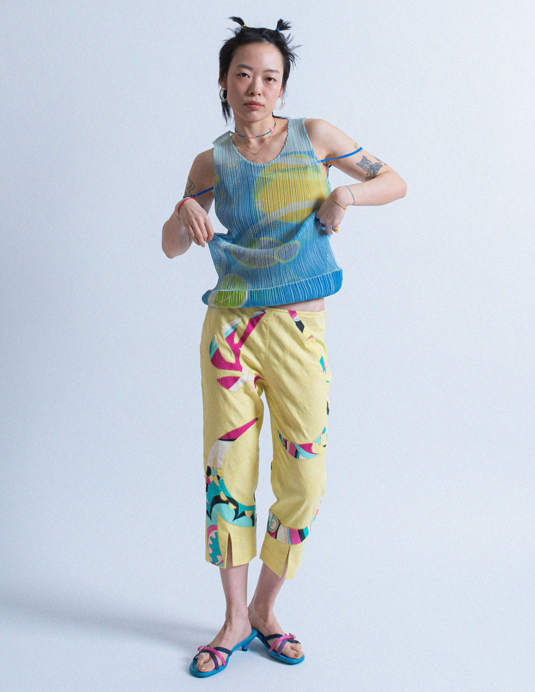 Pleats Please planet print pleated layered tank