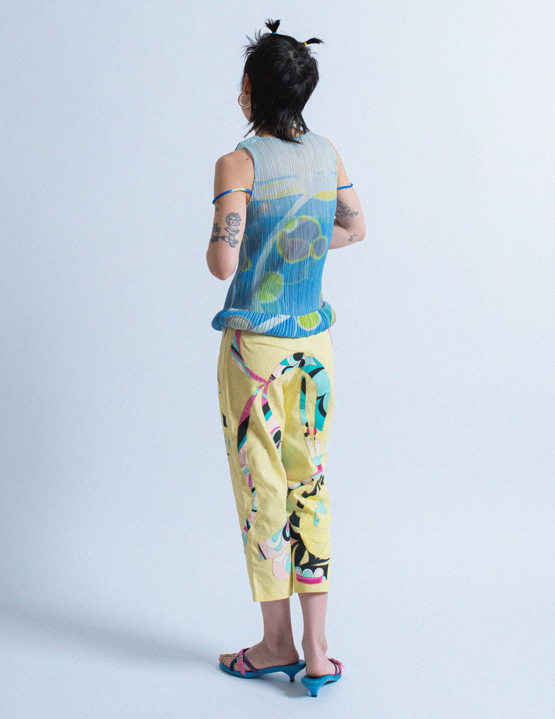 Pleats Please planet print pleated layered tank back view