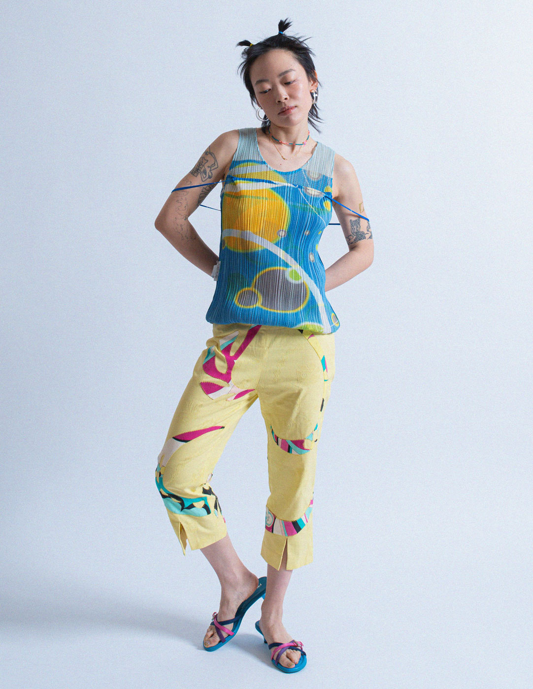 Pleats Please planet print pleated layered tank