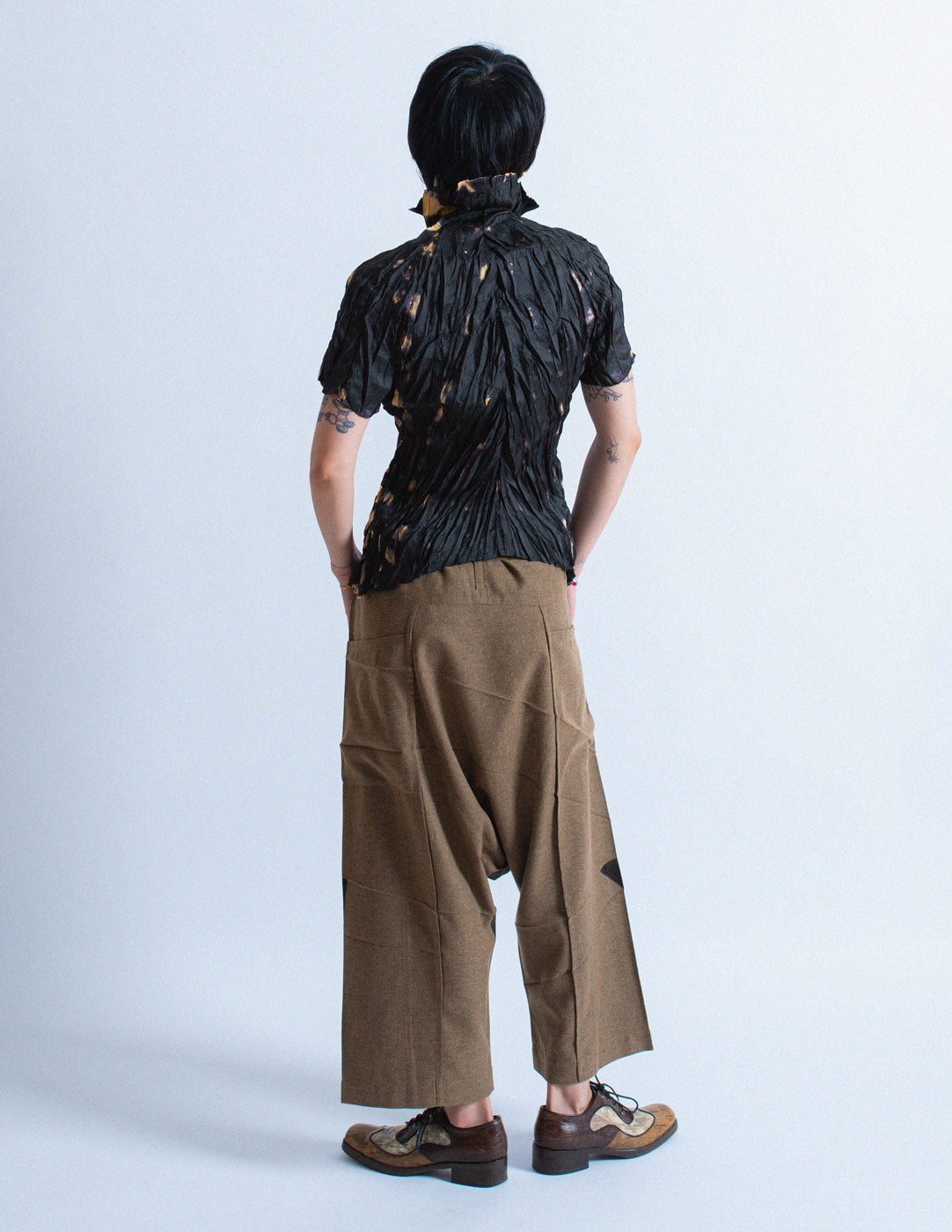 Issey Miyake brush paint harem trousers back view