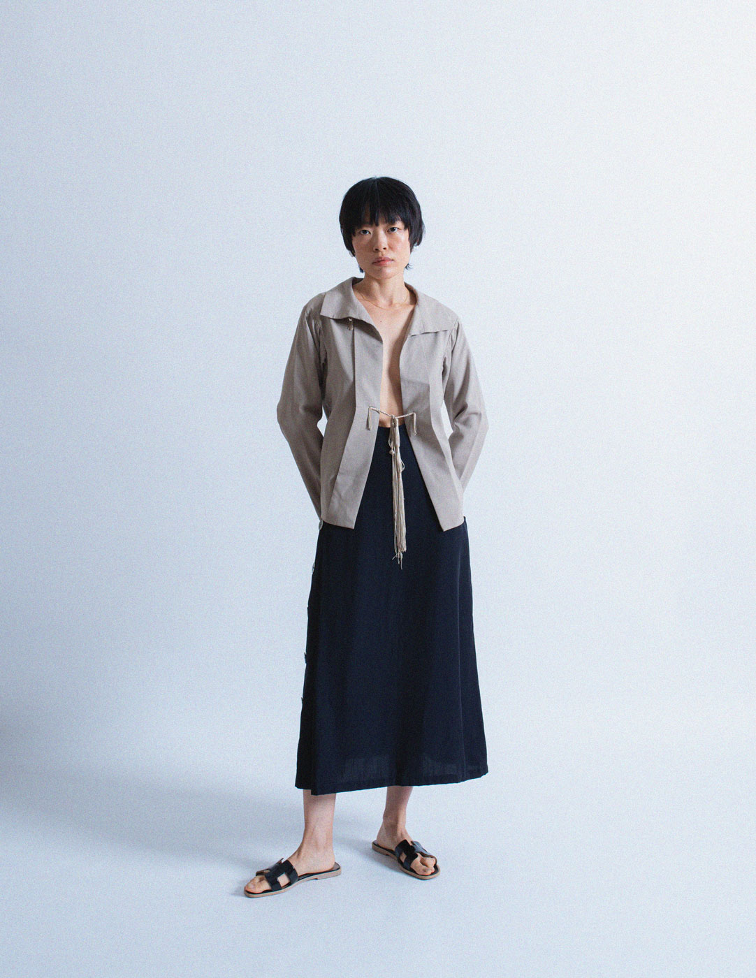 Issey Miyake vintage dove gray wool blazer with tassels