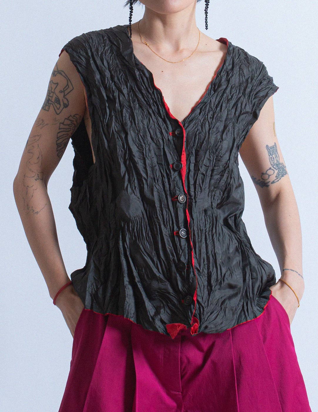 Issey Miyake vintage reversible pleated vest front detail