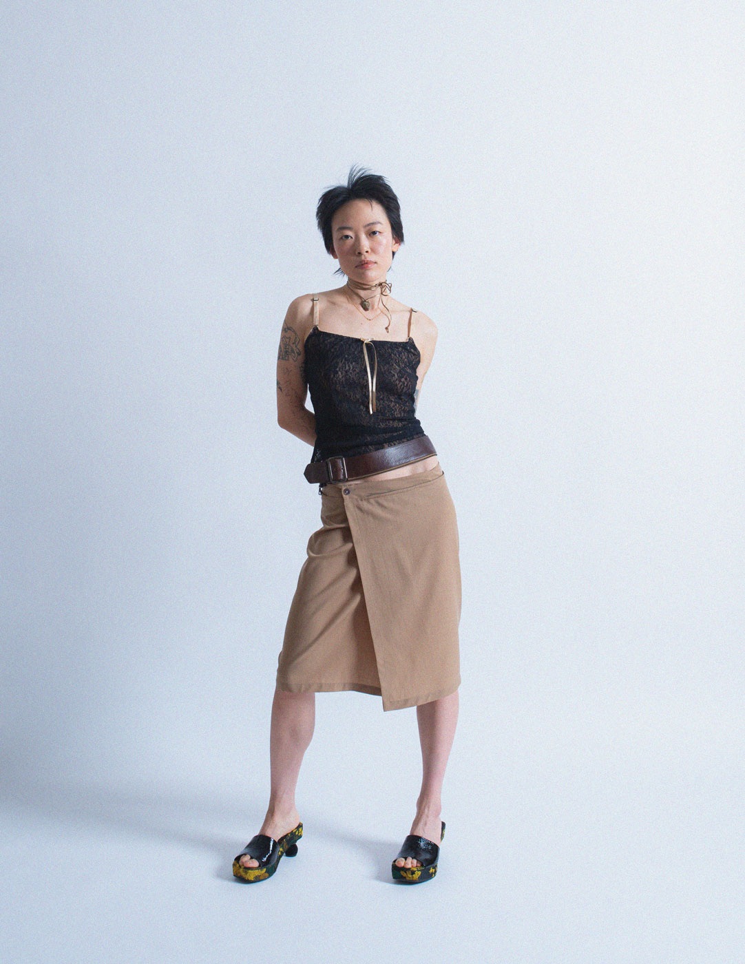 Jean Paul Gaultier vintage wrap skirt with zipped leather belt