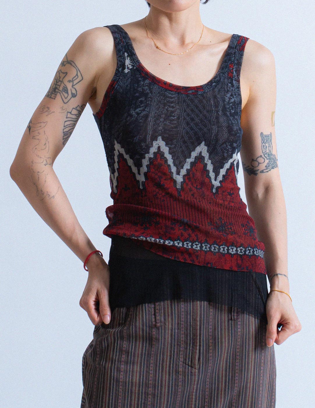 Jean Paul Gaultier vintage layered mesh tank front detail