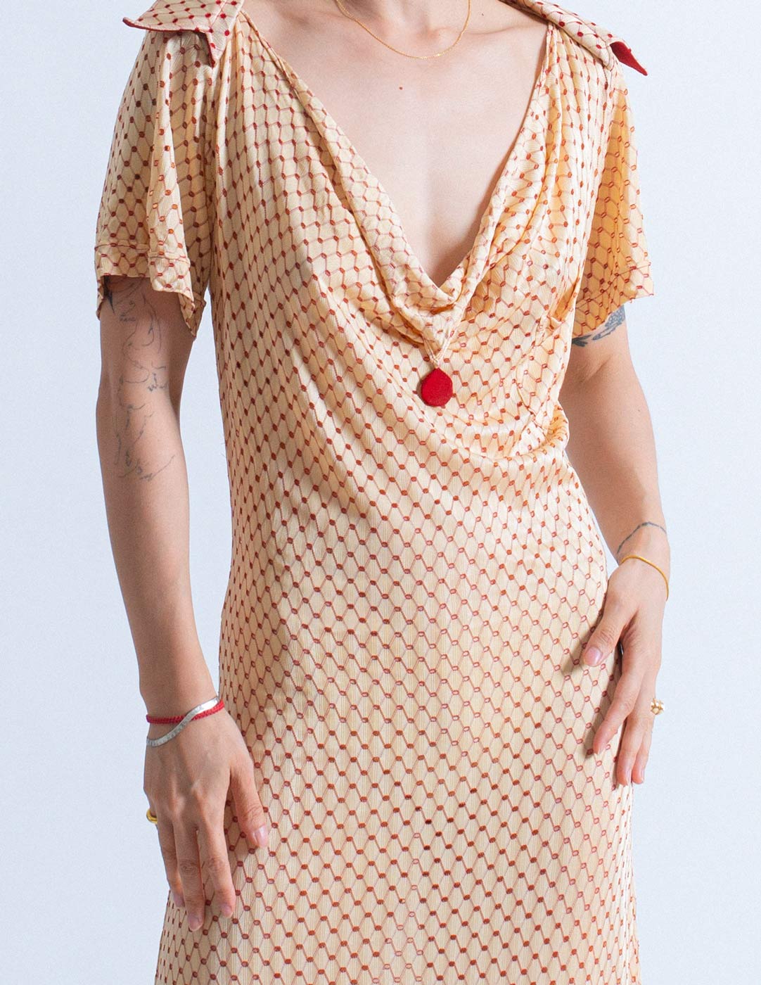 Jean Paul Gaultier vintage perforated drape dress detail