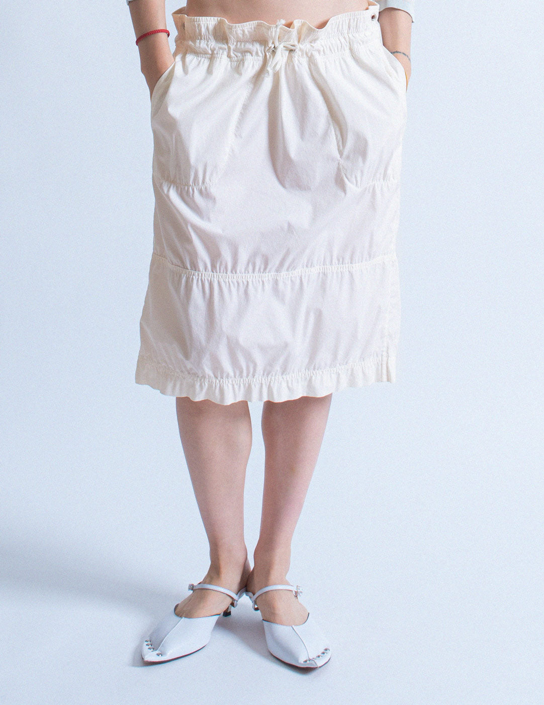 Prada vintage white drawstring skirt front detail