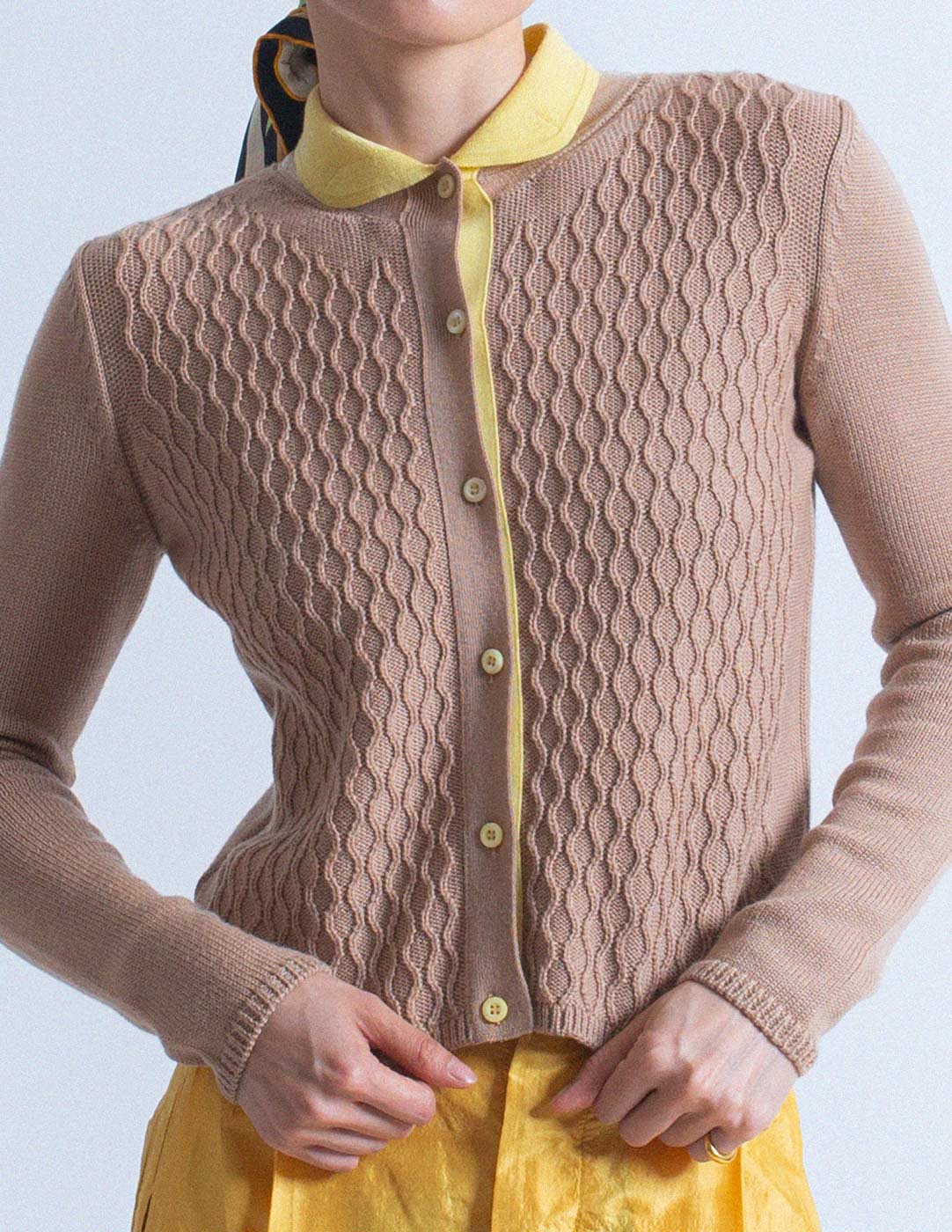 Miu Miu textured wool cardigan with contrasting collar front detail