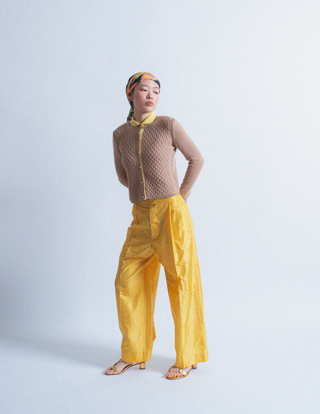 Romeo Gigli vintage marigold high waisted silk trousers