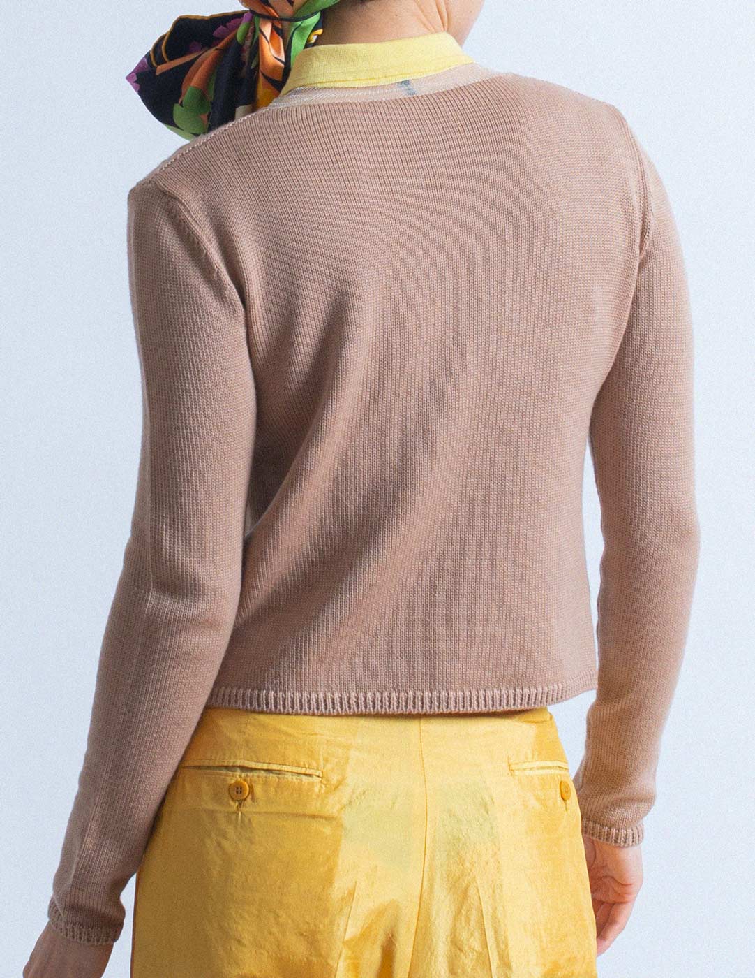 Miu Miu textured wool cardigan with contrasting collar back view