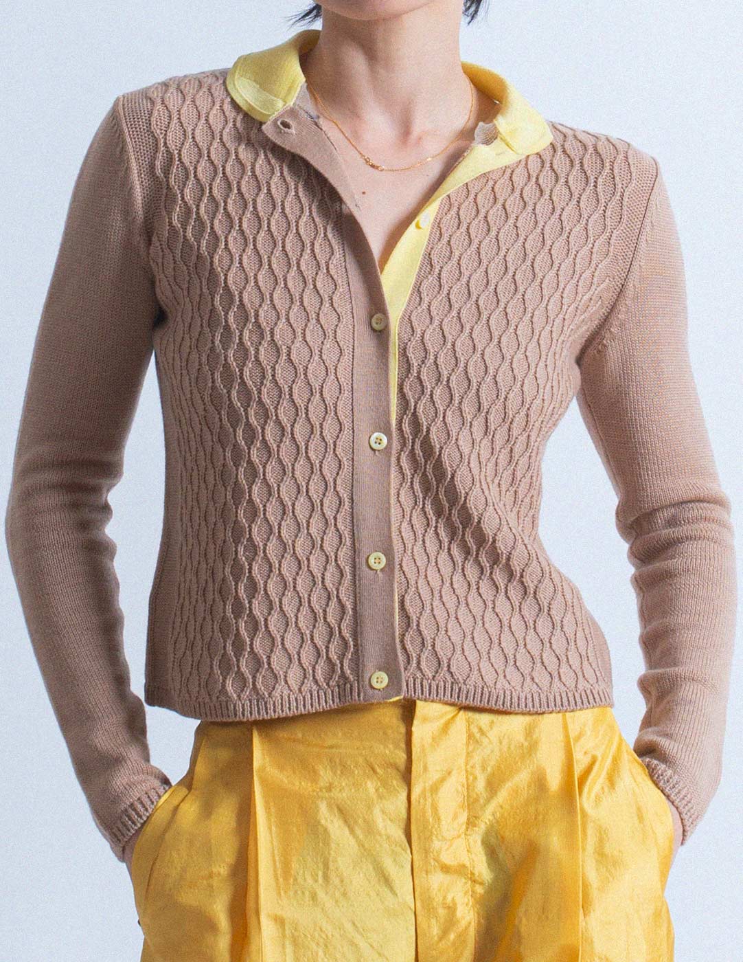 Miu Miu textured wool cardigan with contrasting collar detail
