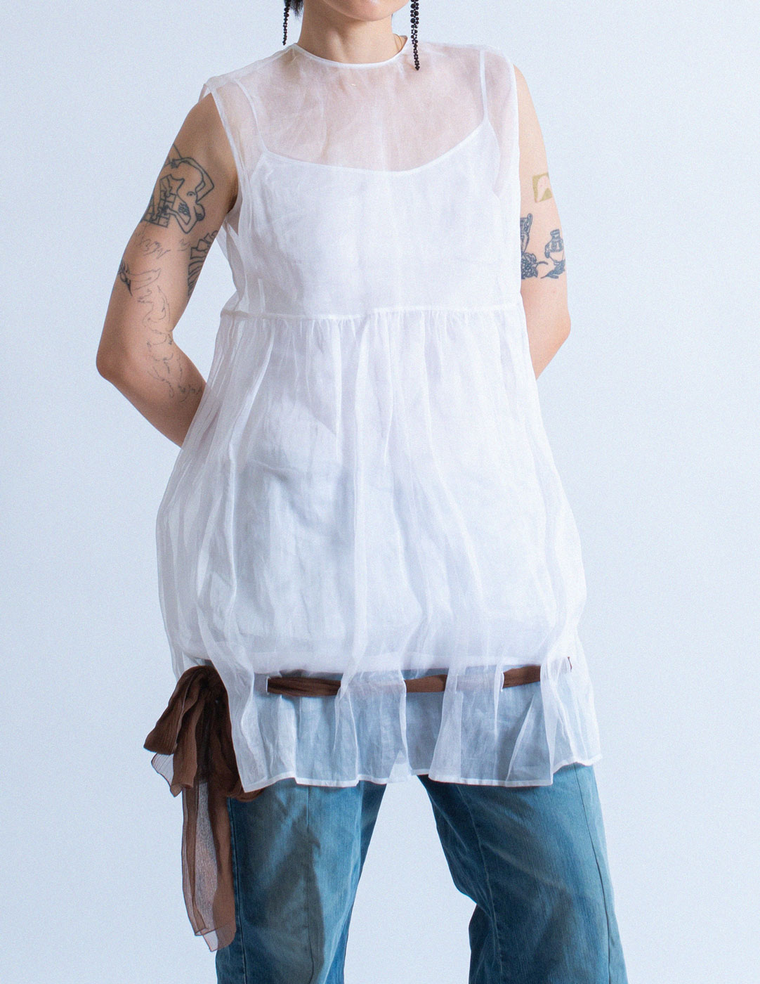 Miu Miu sheer layered cotton gauze dress front detail