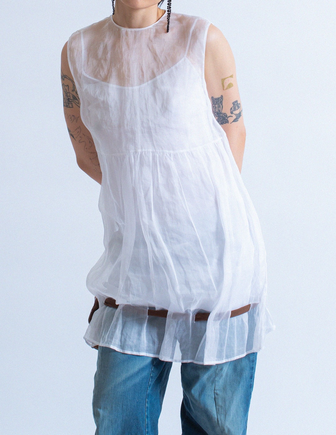 Miu Miu sheer layered cotton gauze dress detail