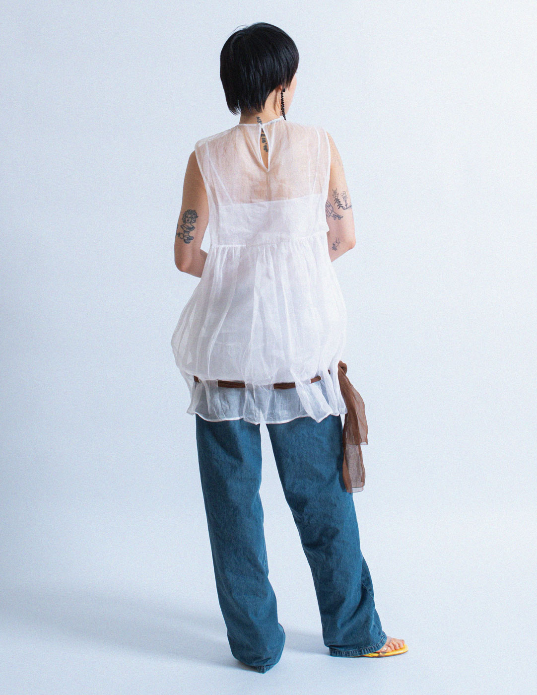 Miu Miu sheer layered cotton gauze dress back view