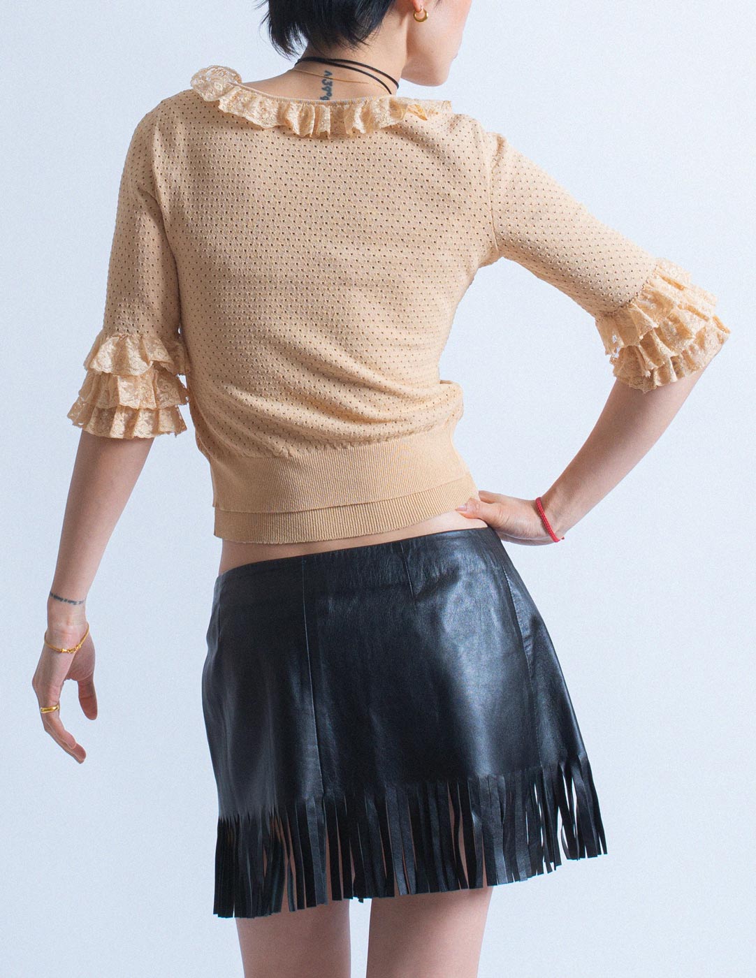 D&G fringe leather skirt back detail