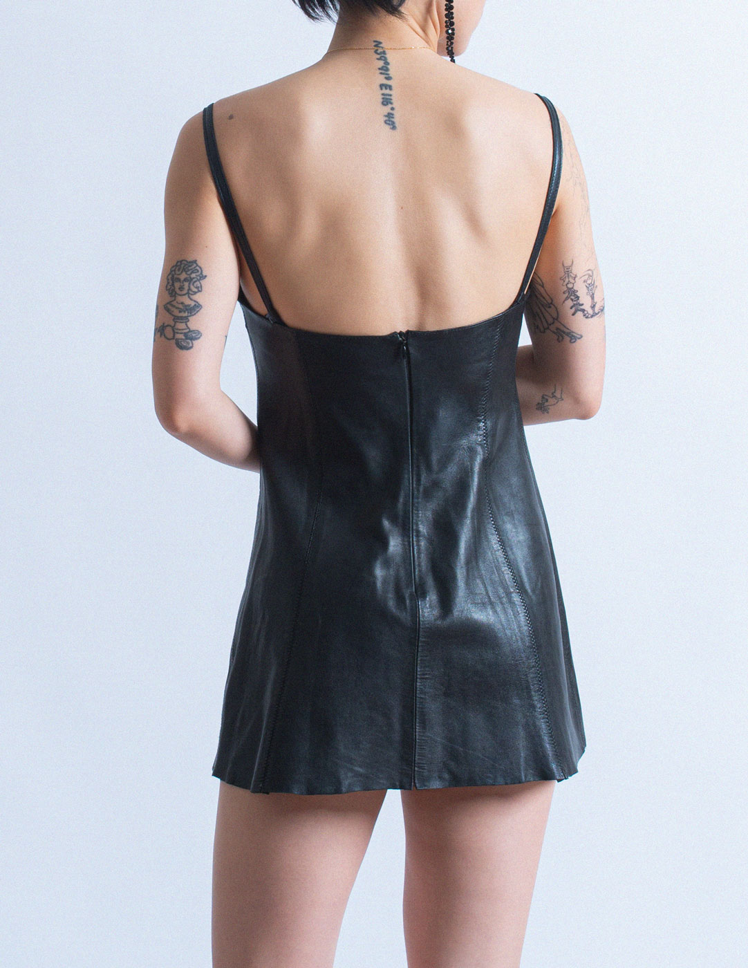 Plein Sud vintage black leather mini dress back detail