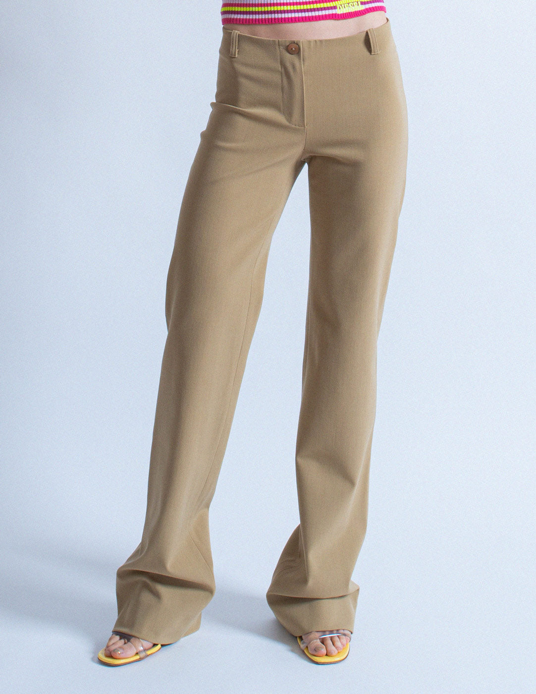 Plein Sud vintage khaki wool blend trousers front detail