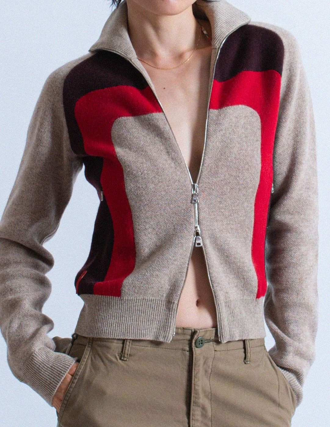Prada zipped wool and cashmere cardigan open detail