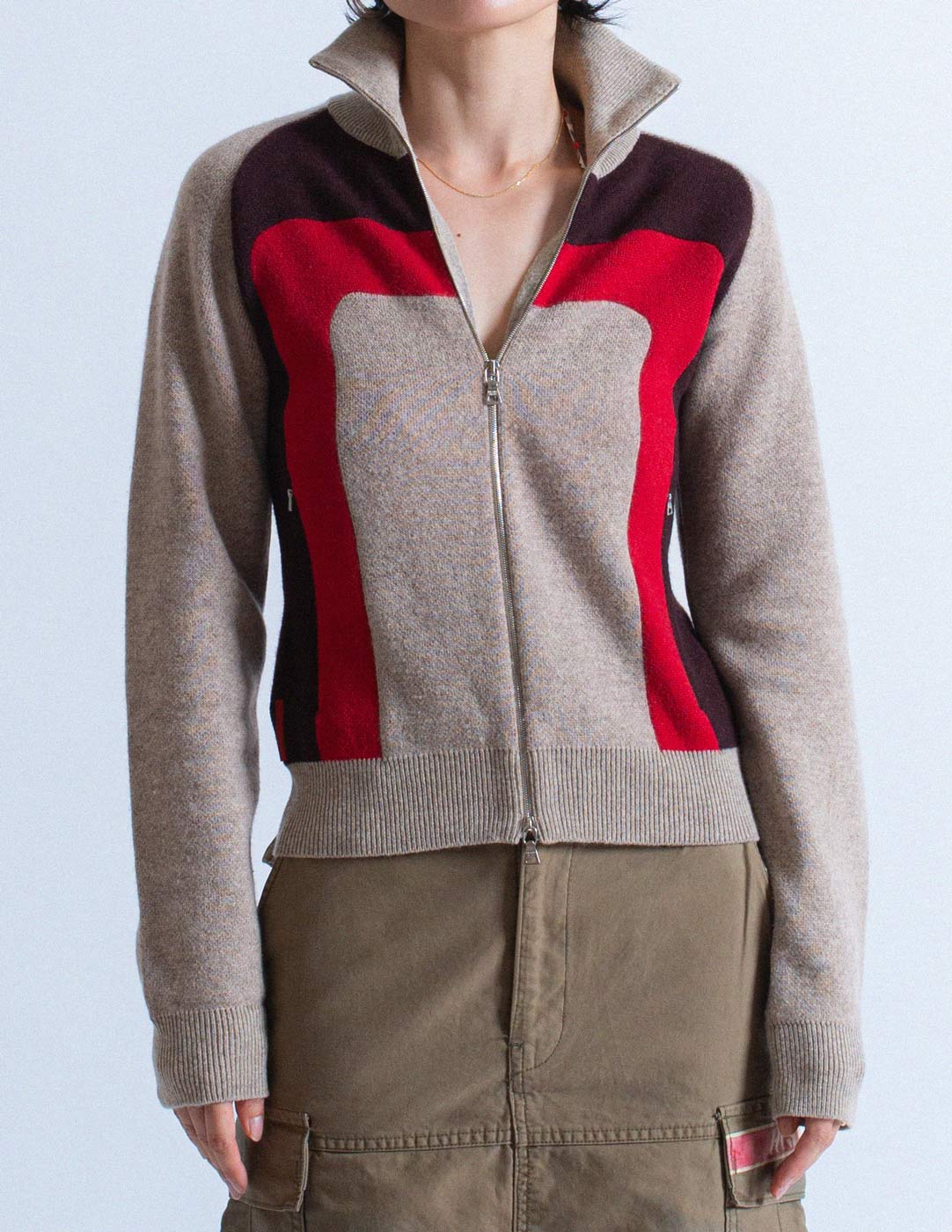 Prada zipped wool and cashmere cardigan front detail