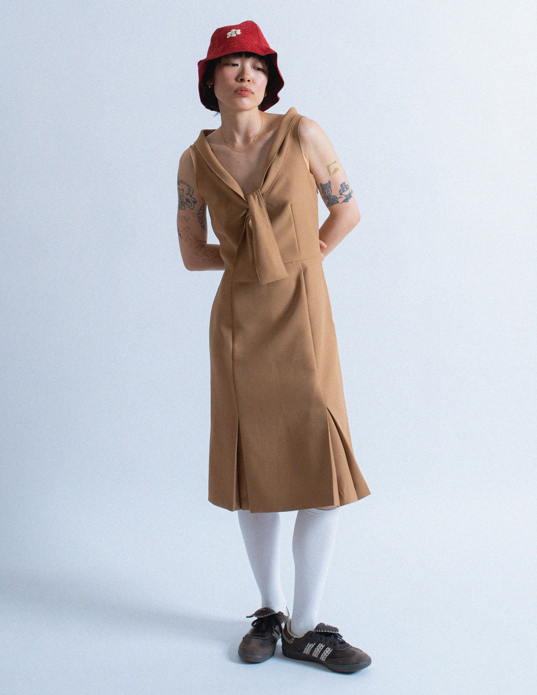 Miu Miu vintage camel sheath bow dress