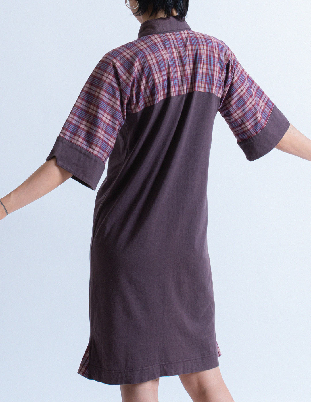 Vivienne Westwood dusty purple plaid cotton shirt dress back detail