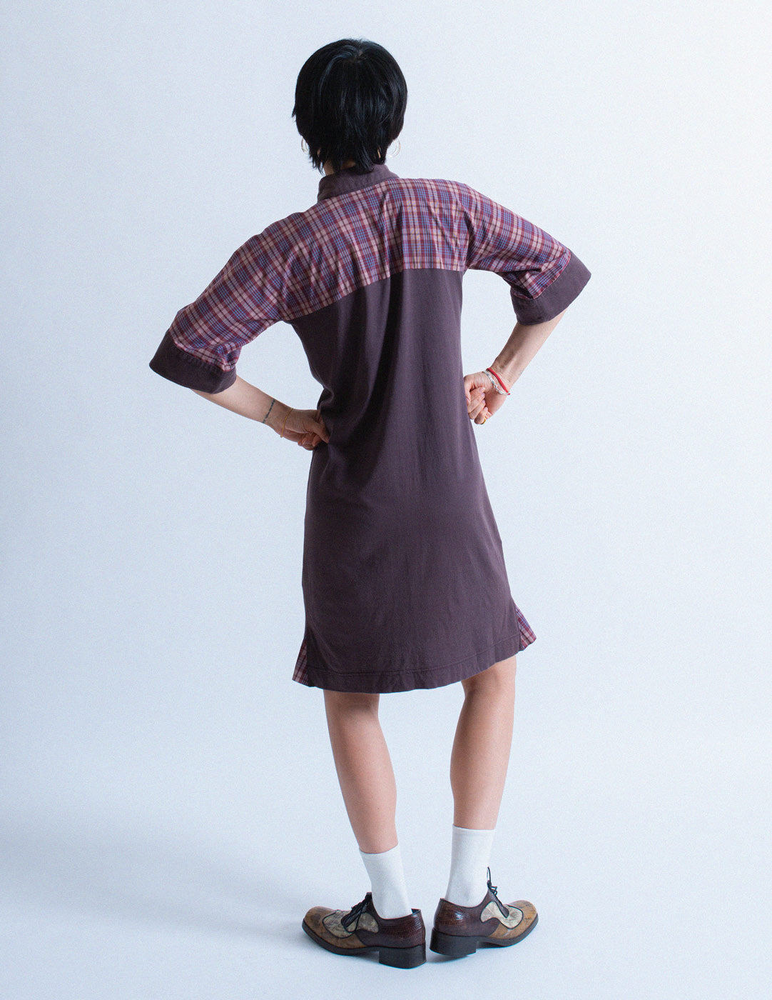 Vivienne Westwood dusty purple plaid cotton shirt dress back view