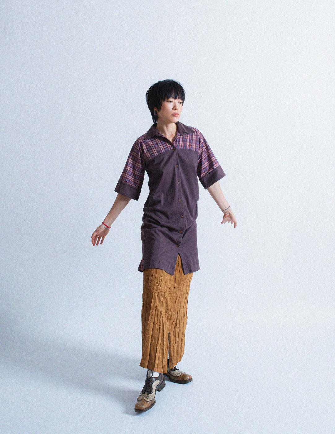 Vivienne Westwood dusty purple plaid cotton shirt dress
