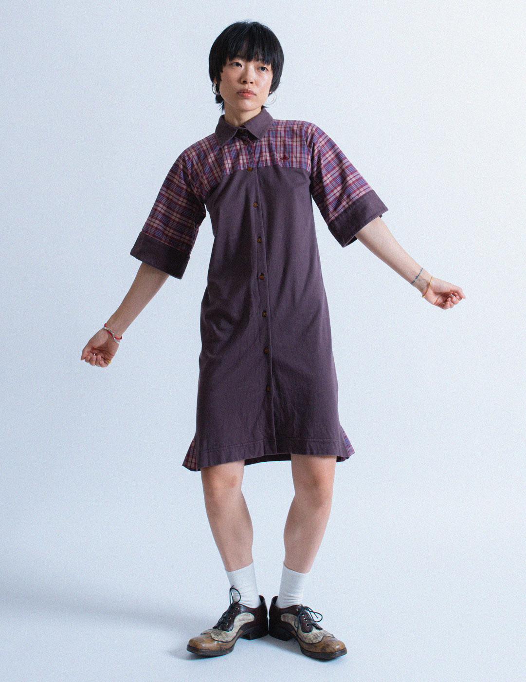 Vivienne Westwood dusty purple plaid cotton shirt dress