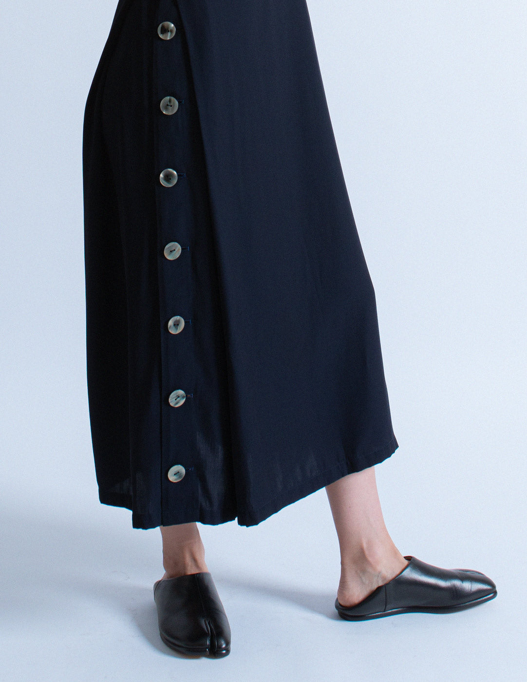 Y's navy pinafore wool blend dress detail