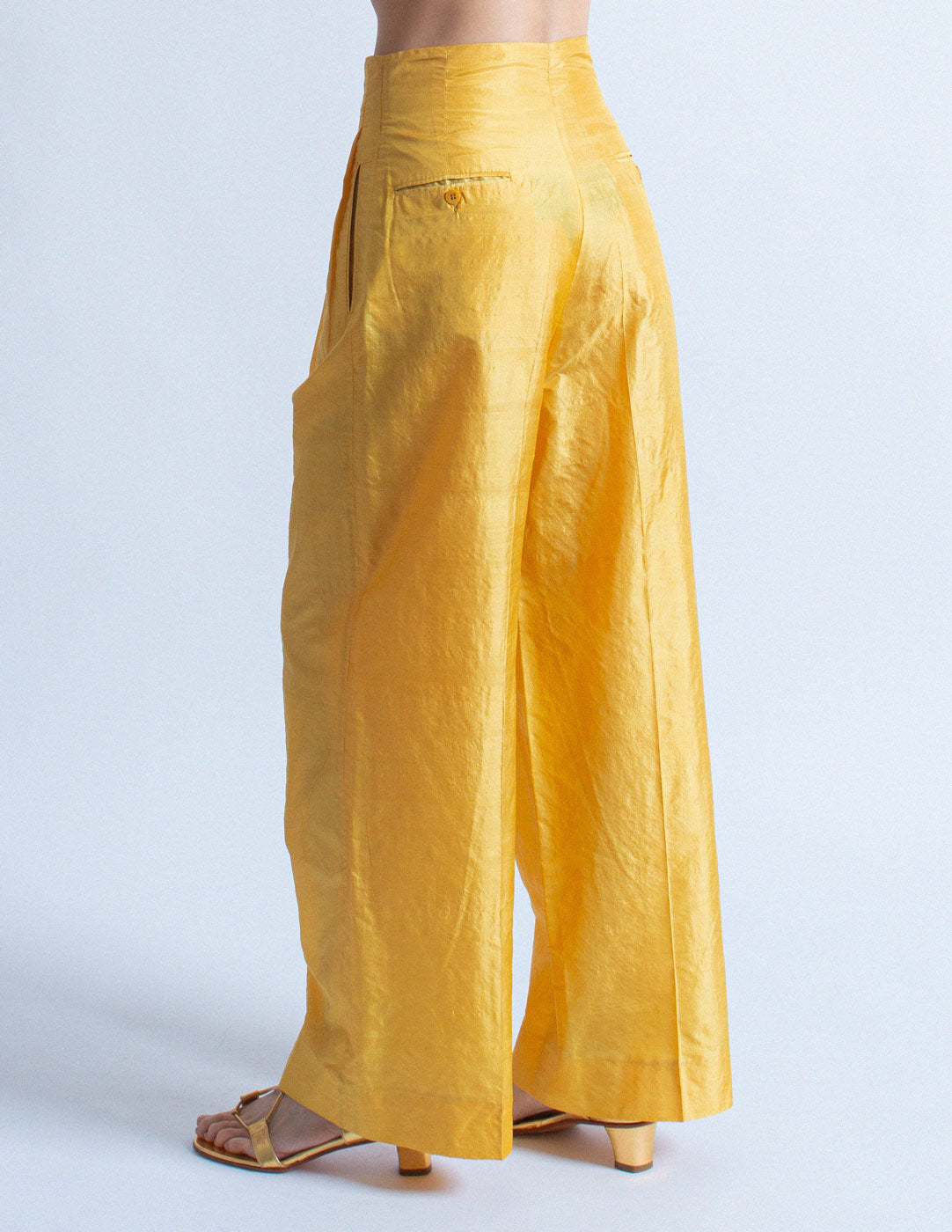 Romeo Gigli vintage marigold high waisted silk trousers back detail