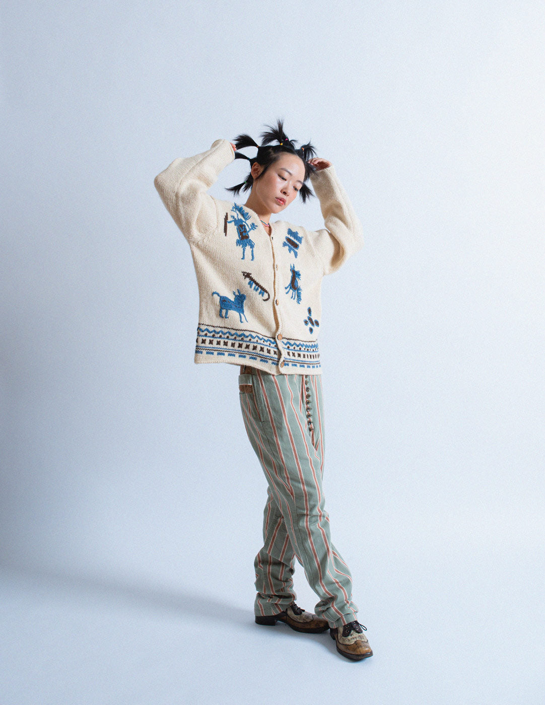 Issey Miyake Hai vintage embroidered tribal character cardigan