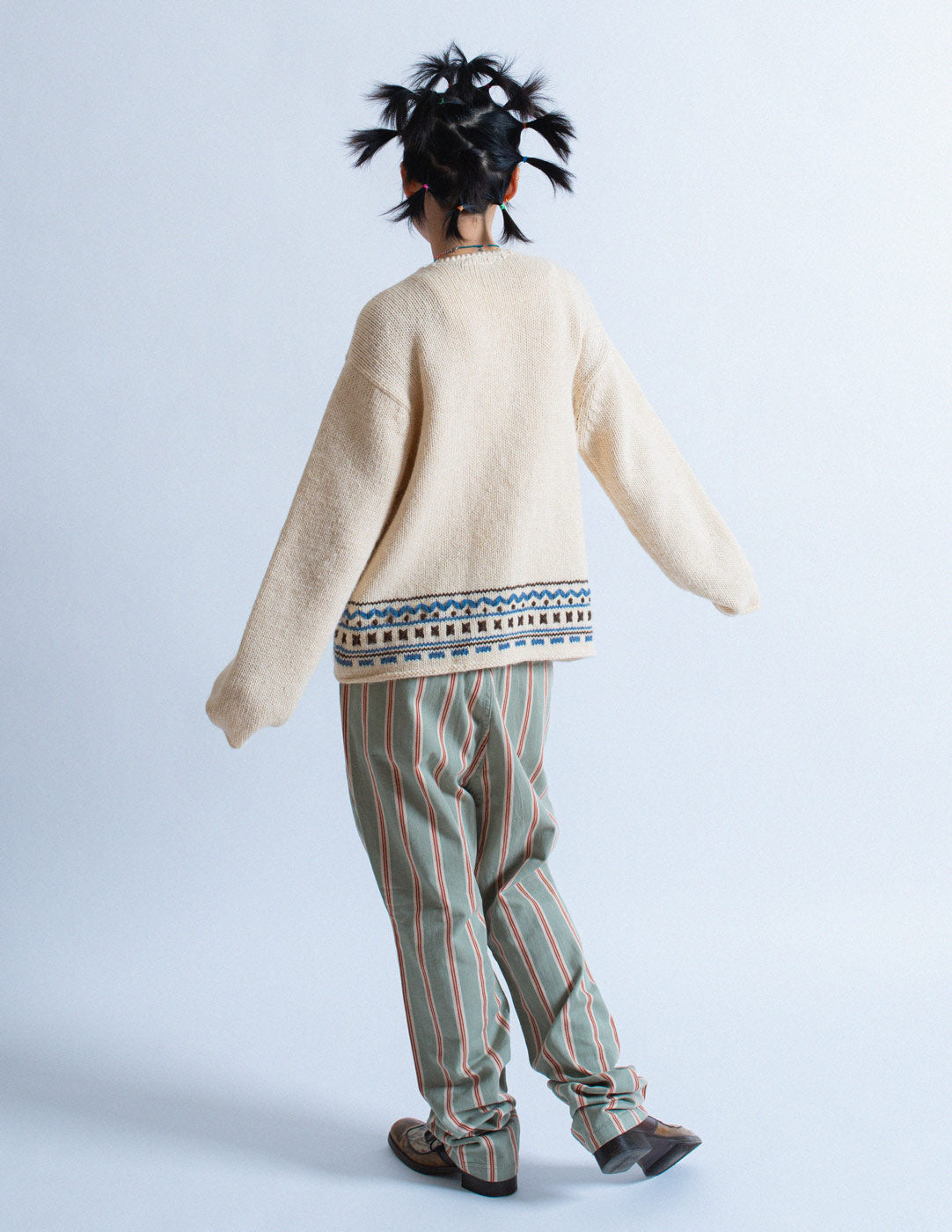 Issey Miyake Hai vintage embroidered tribal character cardigan back view