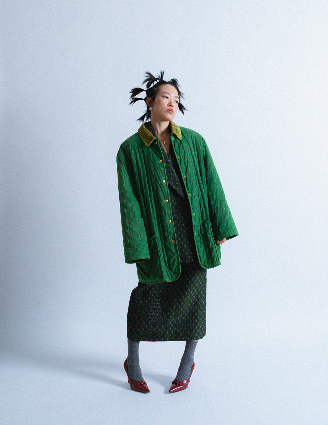 Hermès vintage green quilted coat