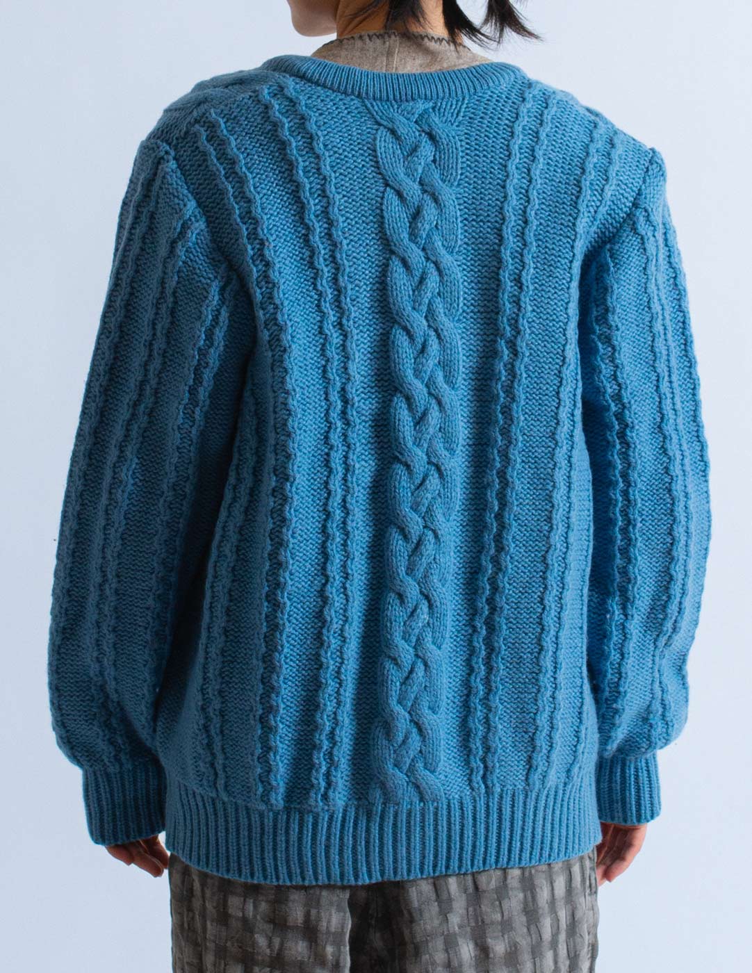 Hermès vintage blue chunky wool cardigan back detail