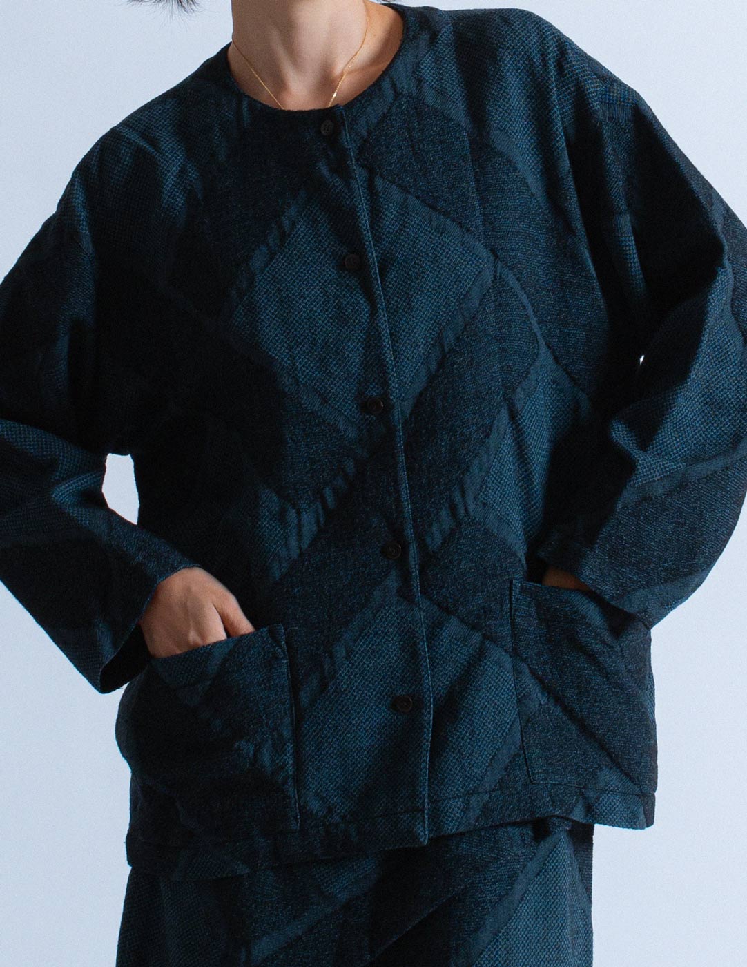 Issey Miyake vintage textured wool skirt set top detail