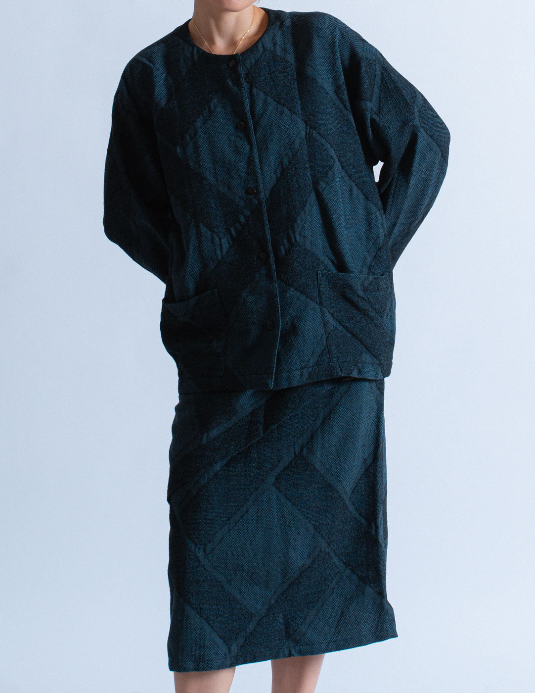 Issey Miyake vintage textured wool skirt set front detail