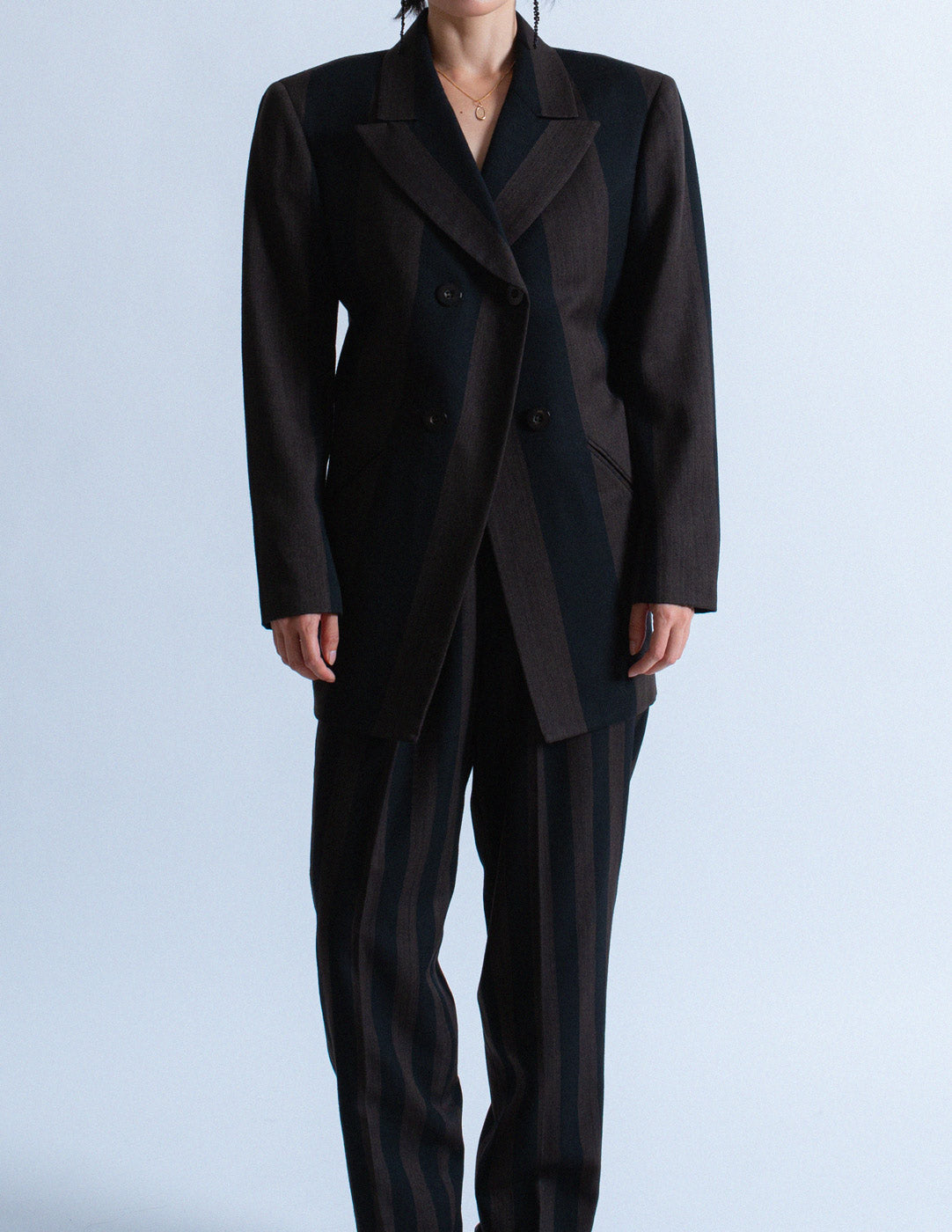 Issey MIyake vintage striped wool suit set front detail