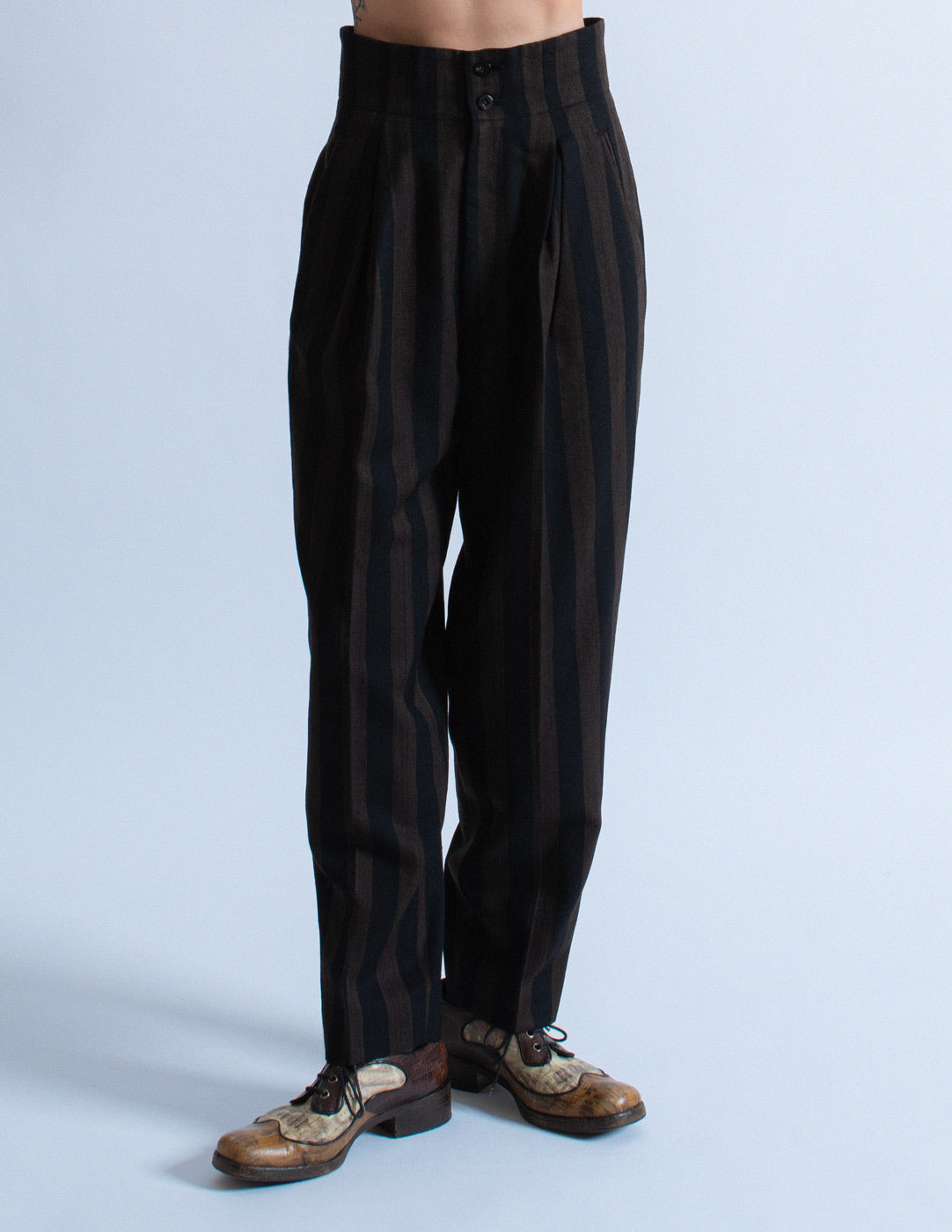 Issey MIyake vintage striped wool suit set trousers detail