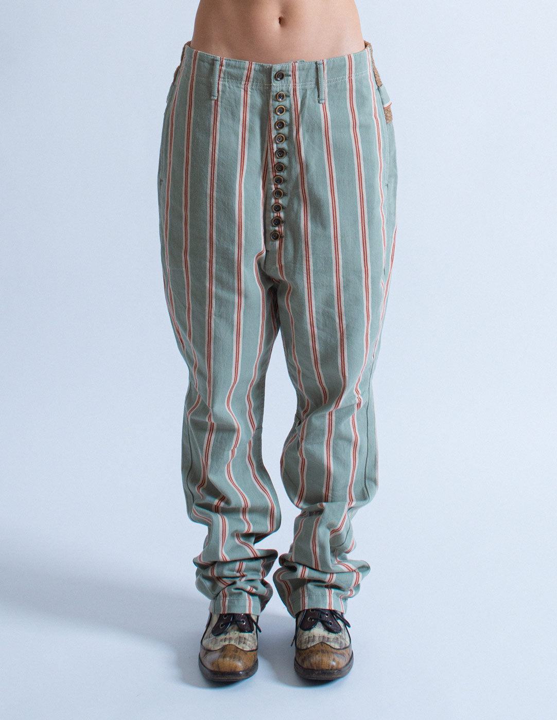 Kapital striped cotton pants front detail