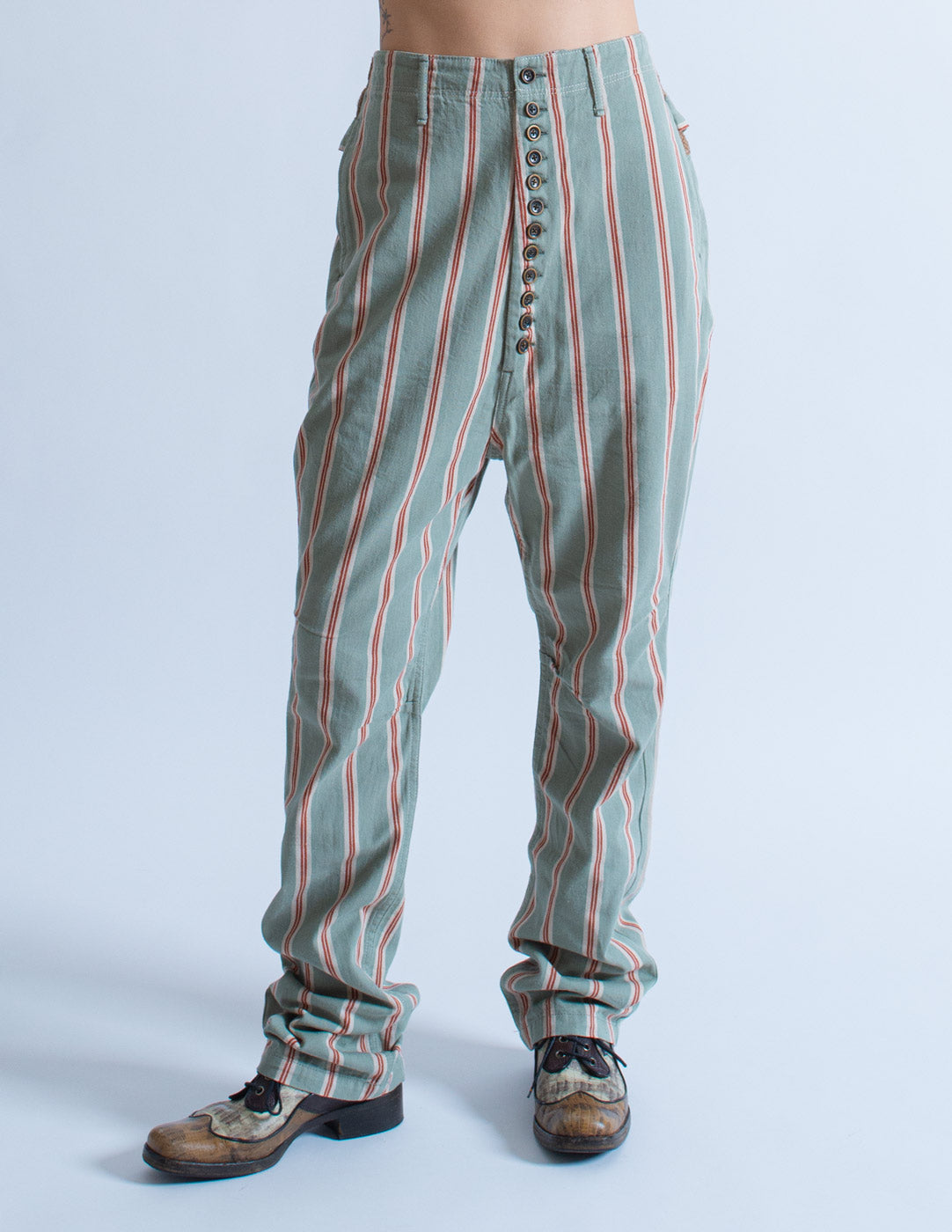 Kapital striped cotton pants front detail