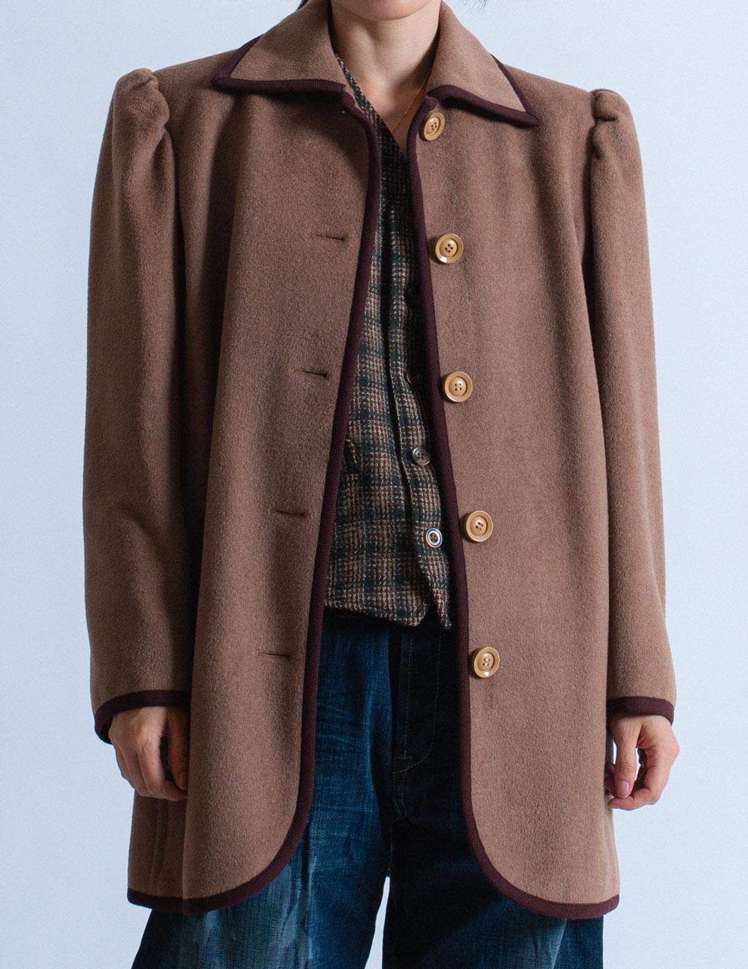 Yves Saint Laurent vintage smocked wool coat detail