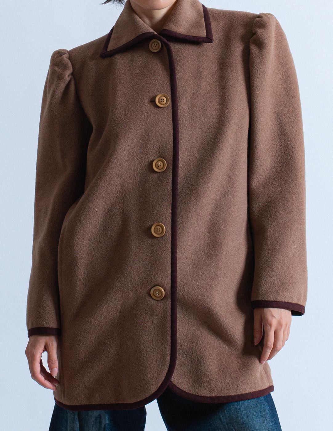 Yves Saint Laurent vintage smocked wool coat detail