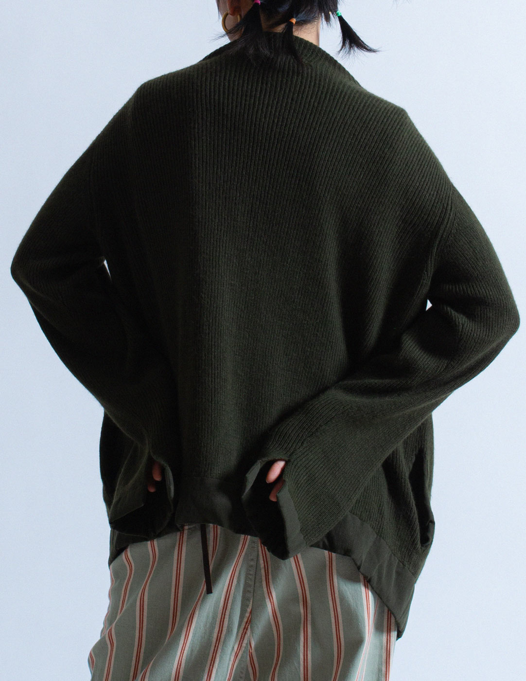 Yohji Yamamoto open dark olive wool cardigan back detail