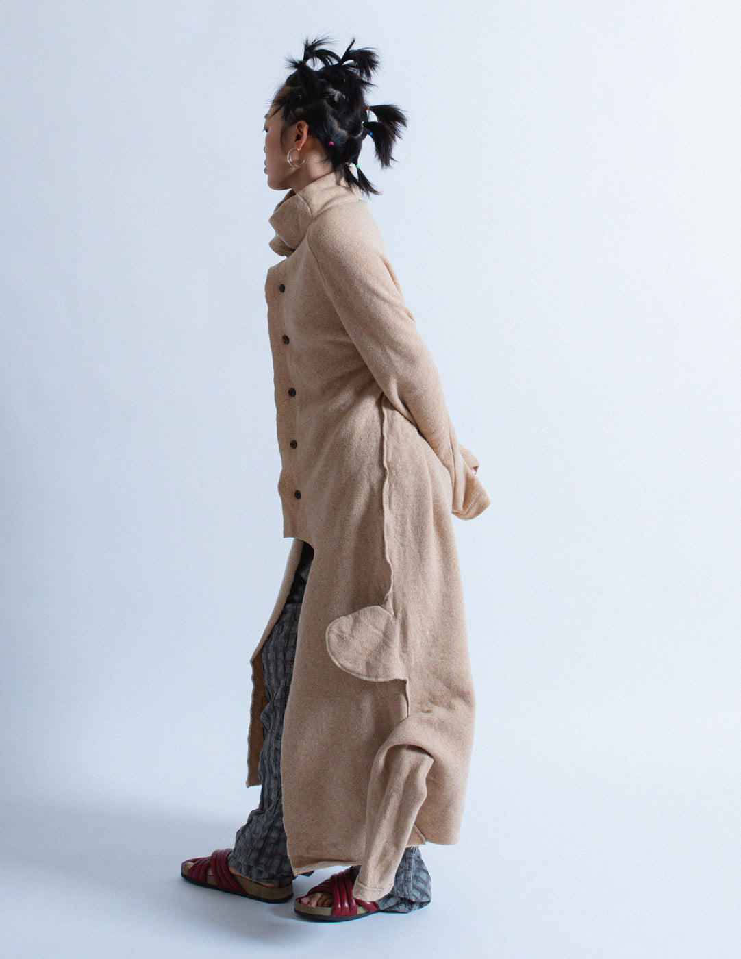 Y's convertible maxi wool robe side view
