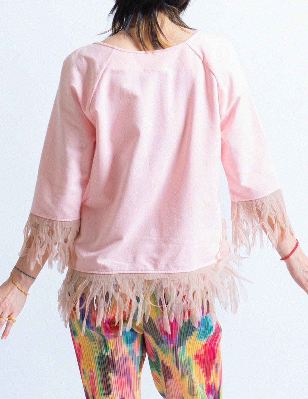 Blumarine pink cotton top with tissue paper fringe back detail