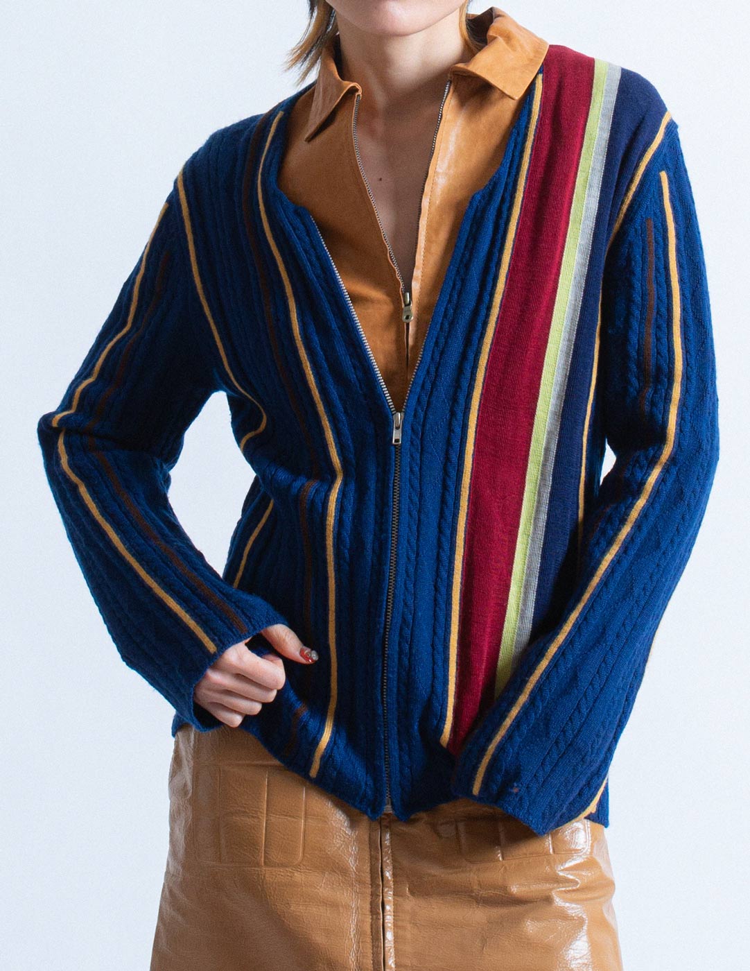 Comme des Garçons Homme vintage cobalt striped zip cardigan front detail