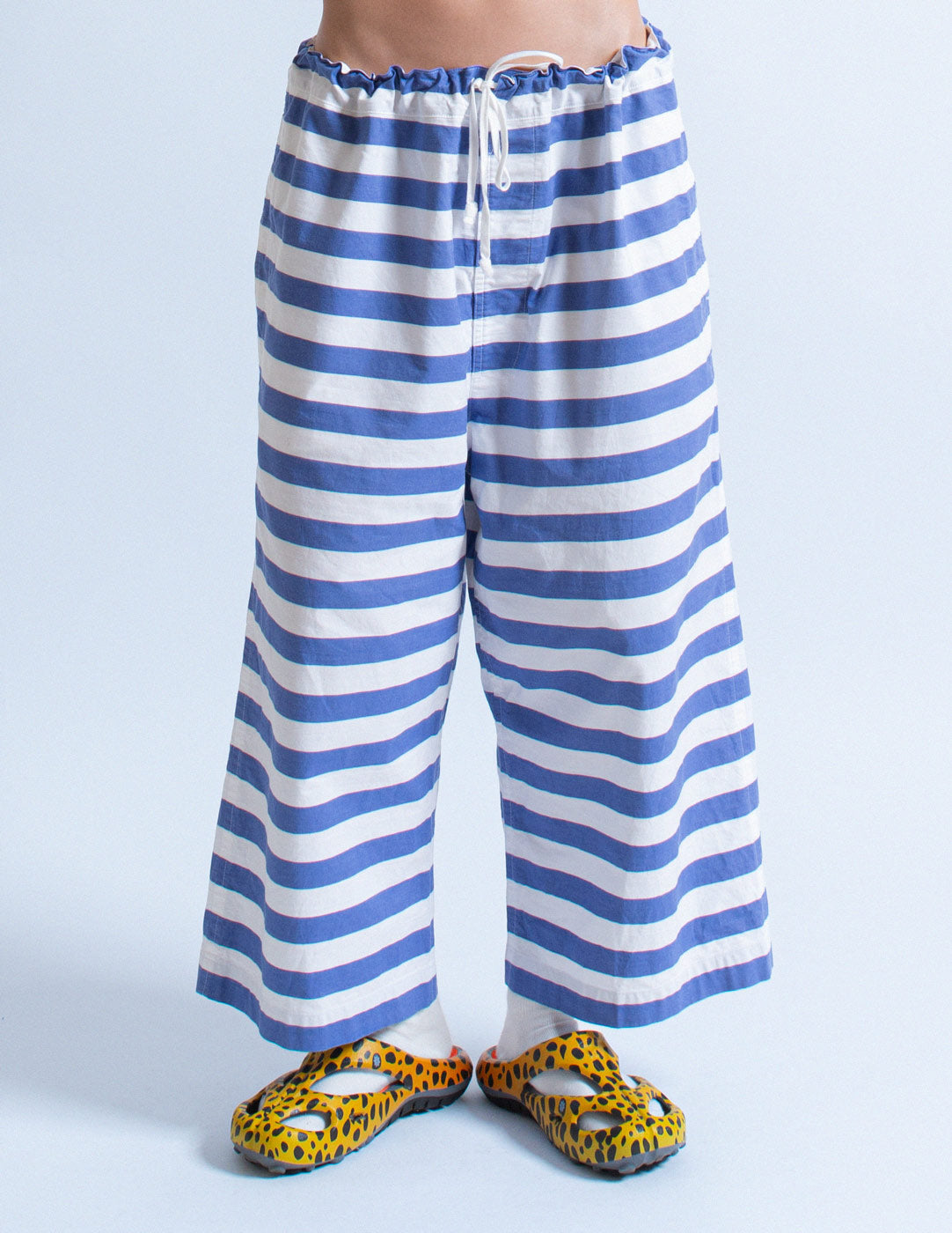 COMME des GARCONS striped drawstring cotton culottes front detail